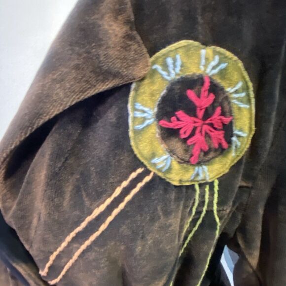 Rising International Large Embroidered Long Boho Hippie Art Velvet Jacket - Picture 6 of 7
